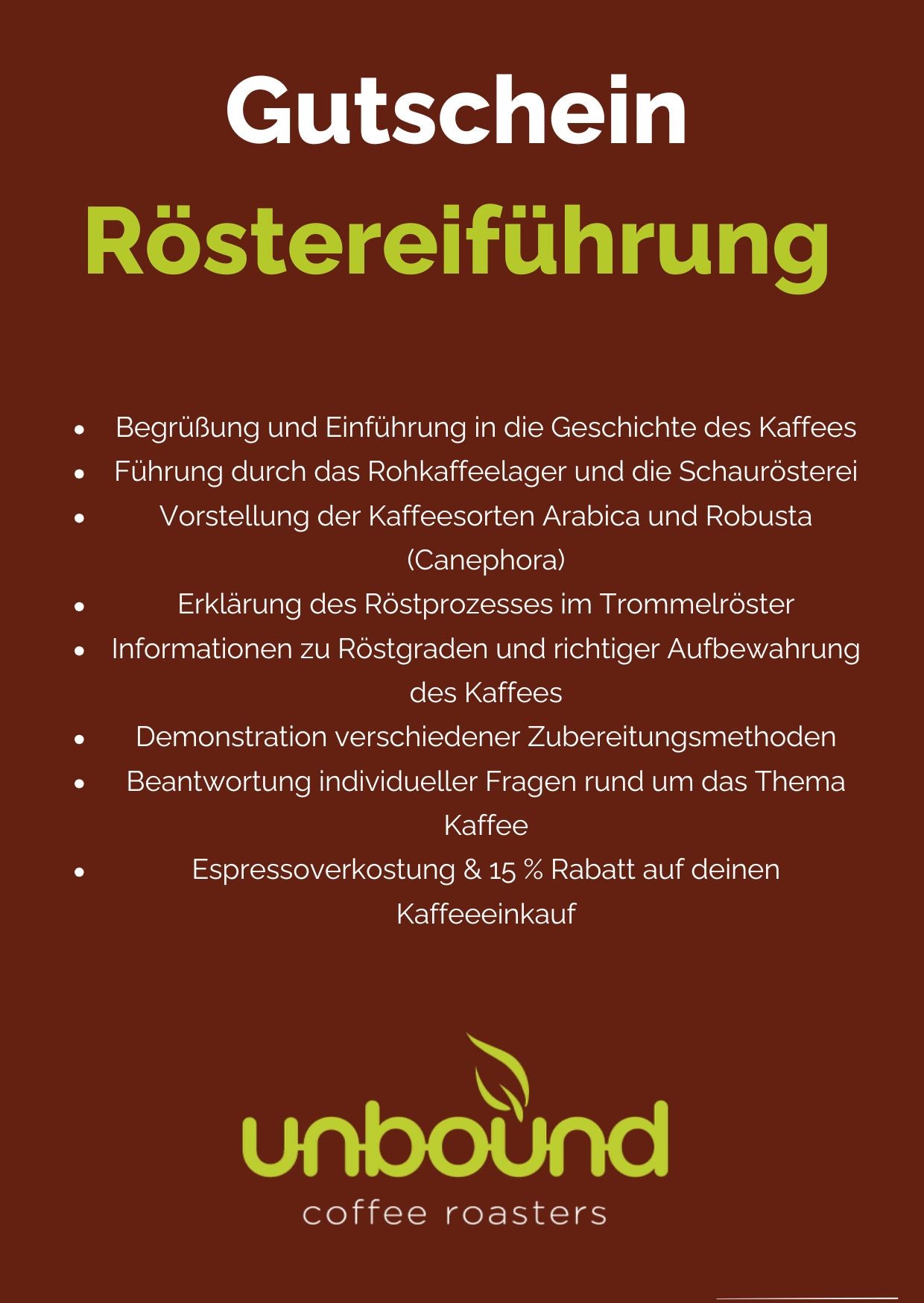 aufbewahren meaning unbound Gutschein Röstereiführung – unbound coffee roasters